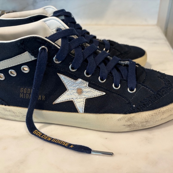 Golden Goose Mid Star Sneakers Navy/Silver size 42 - Picture 1 of 4